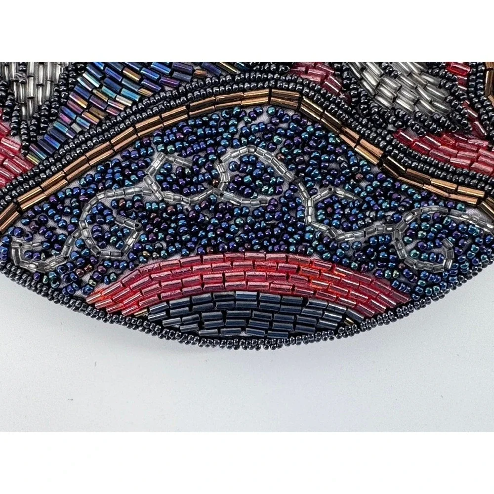 Jeromes Beaded‎ Purse Evening Bag Navy Red Floral Vintage